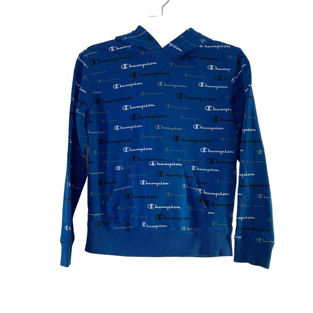 CHAMPION Boy’s Logo Blue/Black/White/Grey Hoodie / Size: Medium